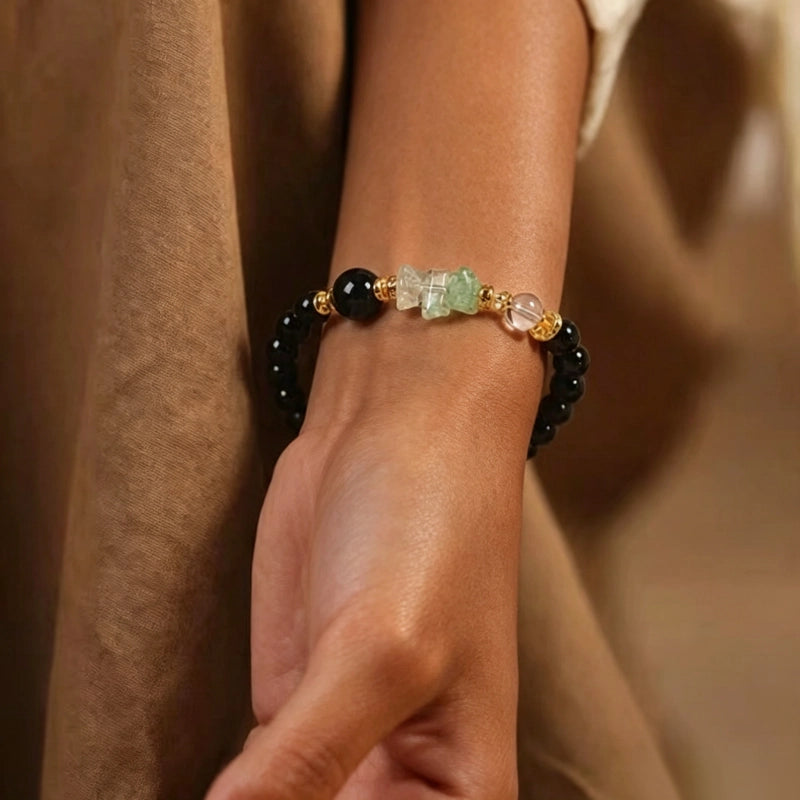 Bracelet en obsidienne naturelle Équilibre Eau Bois