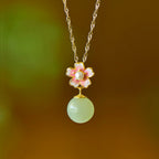 Oriental Cherry Blossom Enamel Jade Pearl Jewelry Set - Gentle Protection
