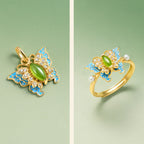 Hetian Jade Butterfly Necklace Ring Earrings Jewelry Set - stands for purity