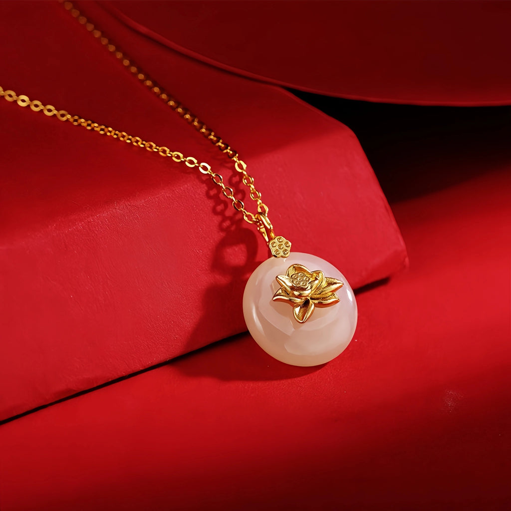 Hetian Jade Lotus & Carp Necklace - Lotus & Koi for Prosperity