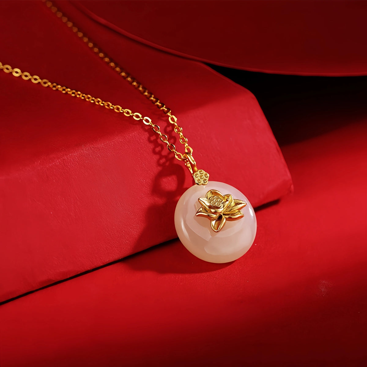 Hetian Jade Lotus & Carp Necklace - Lotus & Koi for Prosperity