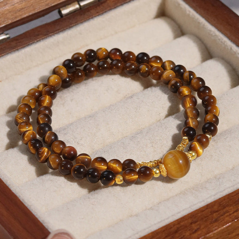 Natural Tiger Eye Stone Bracelet — Fortune-Attracting & Luck-Boosting Double Layer Stacked