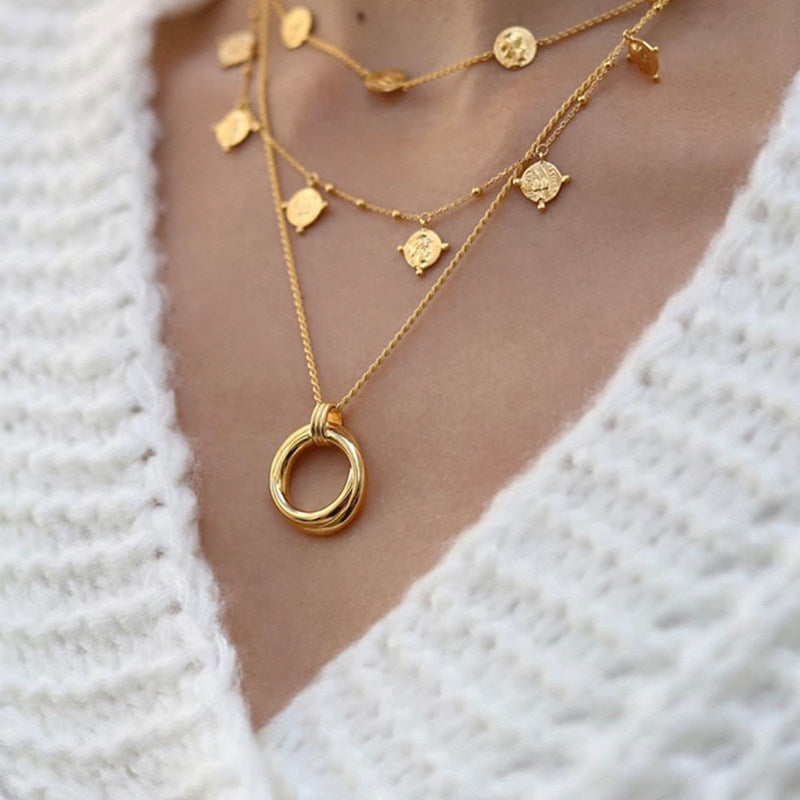 Vintage Double Circle Light Luxury Necklace, Elegant Daily Wear Jewelry