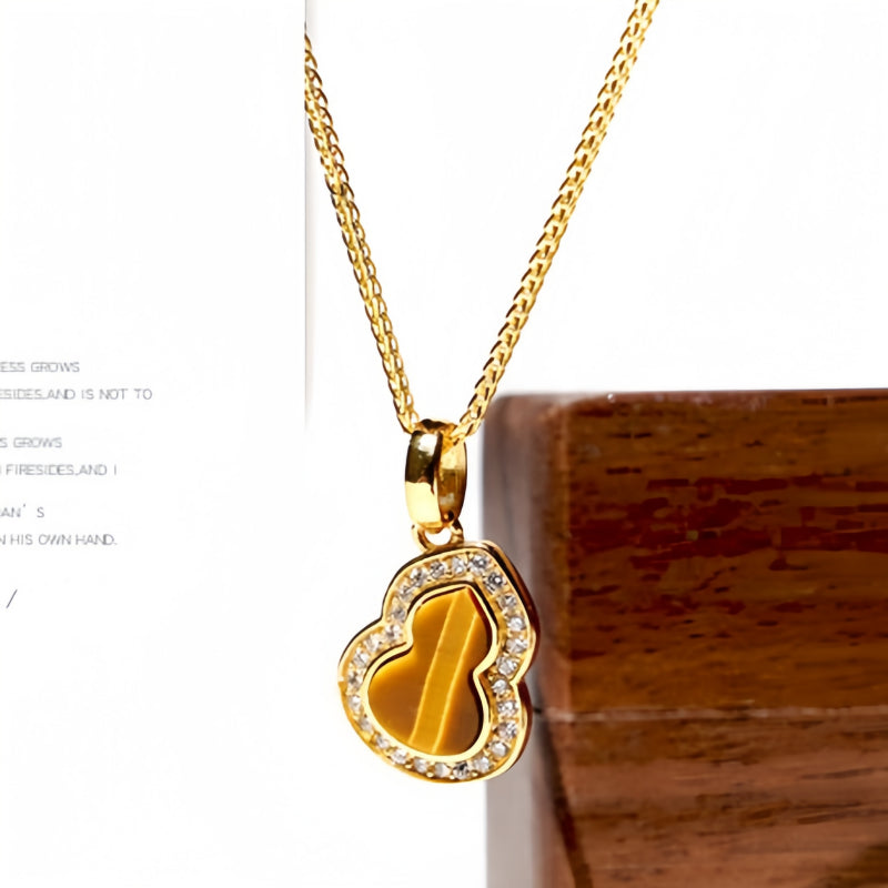 Golden Tiger Eye Gourd Necklace — Niche Luxury Crystal Charm for Wealth & Blessing