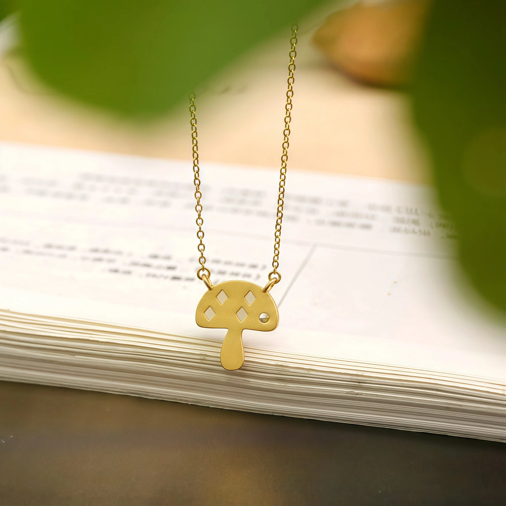 Womens Tiny Mushroom Necklace - Serenity & Protection