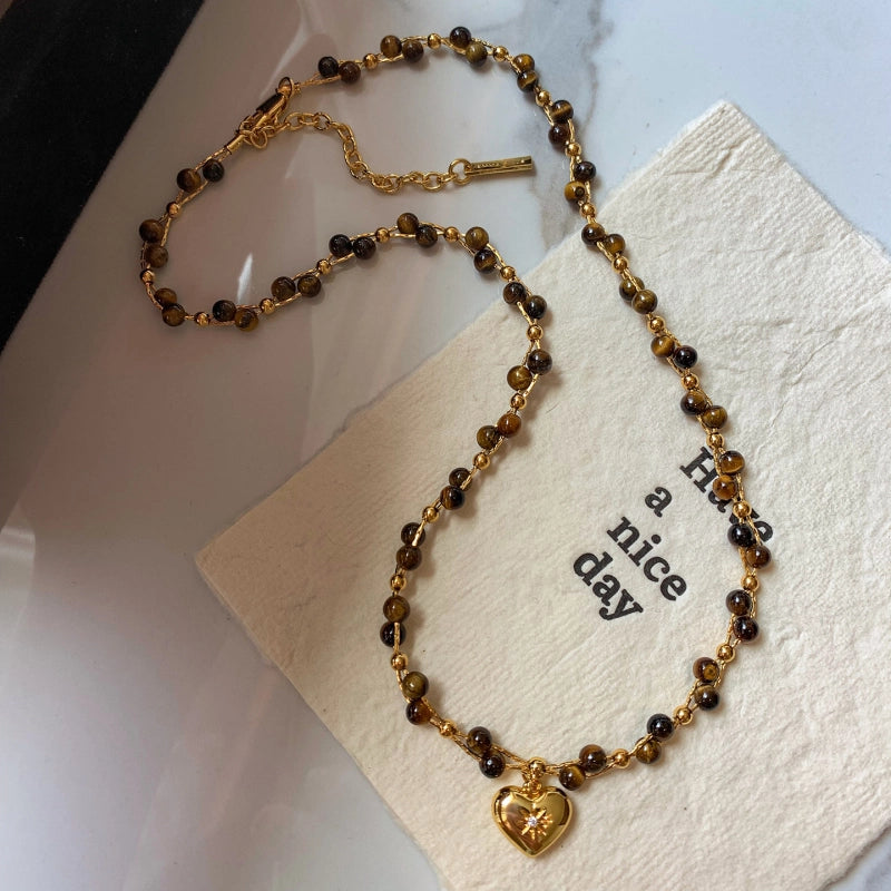 Collier en Œil de Tigre Naturel, Printemps Été Un Cadeau pour Votre Bien-aimée
