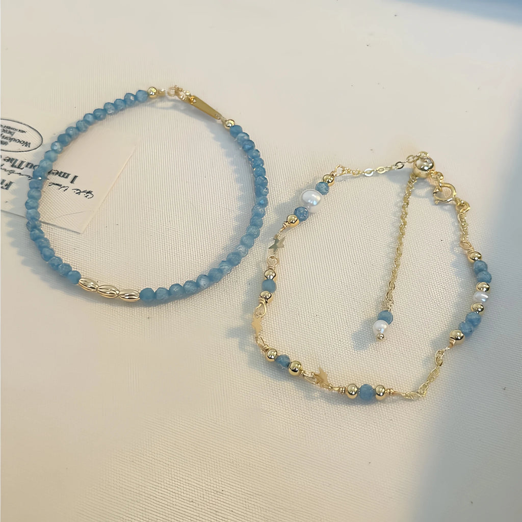 Natural Blue Apatite & Pearl Bracelet - Clear Mind & Gentle Self‑Expression