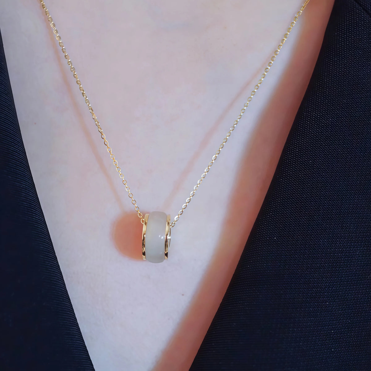 Elegant Hollow Hetian Jade Circle Necklace - Eternity & Perfection