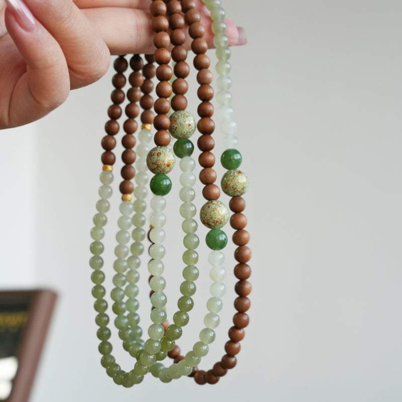 Natural Hetian Jade & Sandalwood Bracelet– Ground Spirit, Purify Aura, Attract Peace