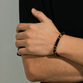 Natural Flat Disc Black Onyx & Tiger Eye Bracelet for Men - Attract Wealth & Stabilize Career, Valentine Gift for Boyfriend