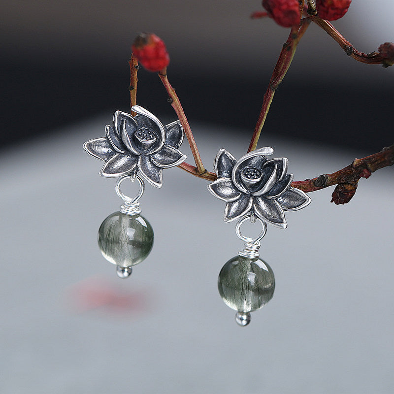 Boucles d'oreilles en quartz rutile vert Lucky Lotus – Un cadeau attentionné pour elle