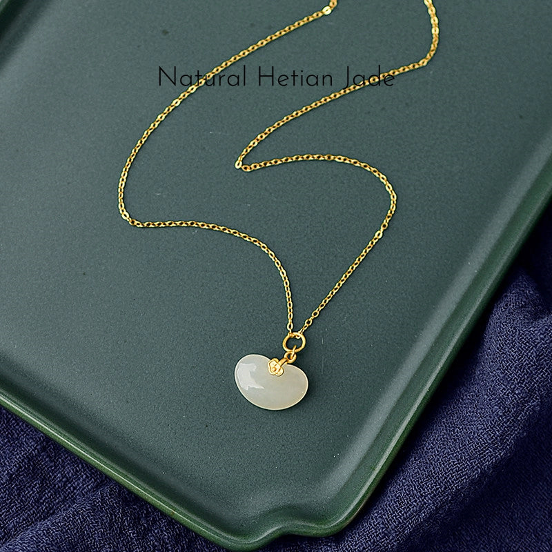 Natural Hetian Jade Ruyi Ingot Necklace - Peace & Fortune