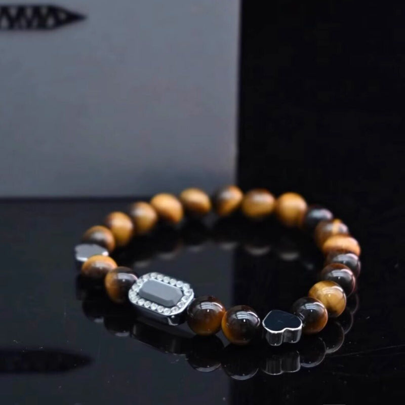 Bracelet œil de tigre naturel — Perles porte-bonheur diffuseur d'arôme pour couple