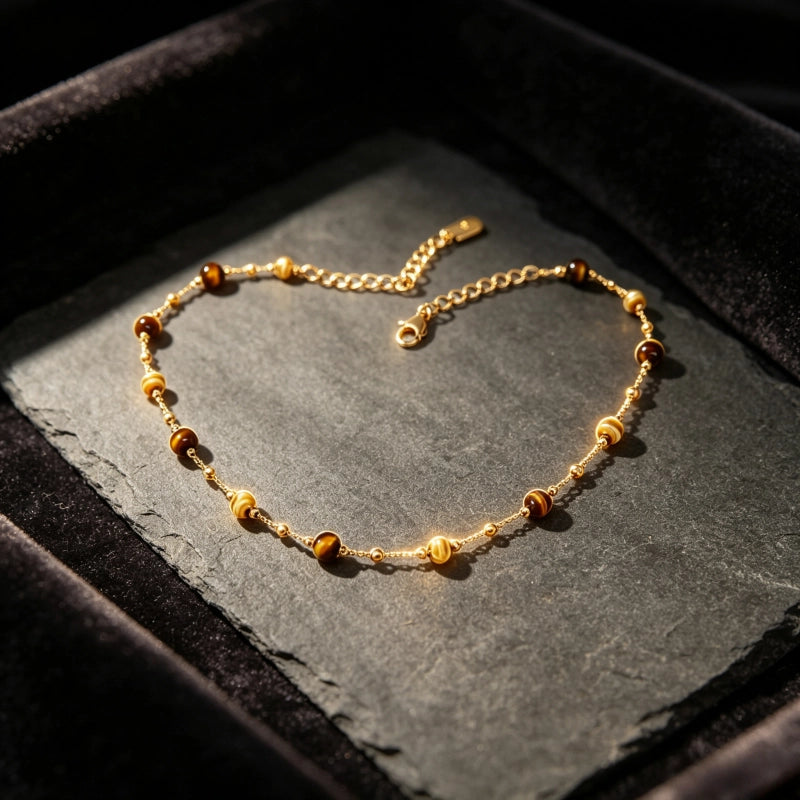 Collier en pierre œil de tigre naturelle, ras-de-cou Maillard ciel étoilé