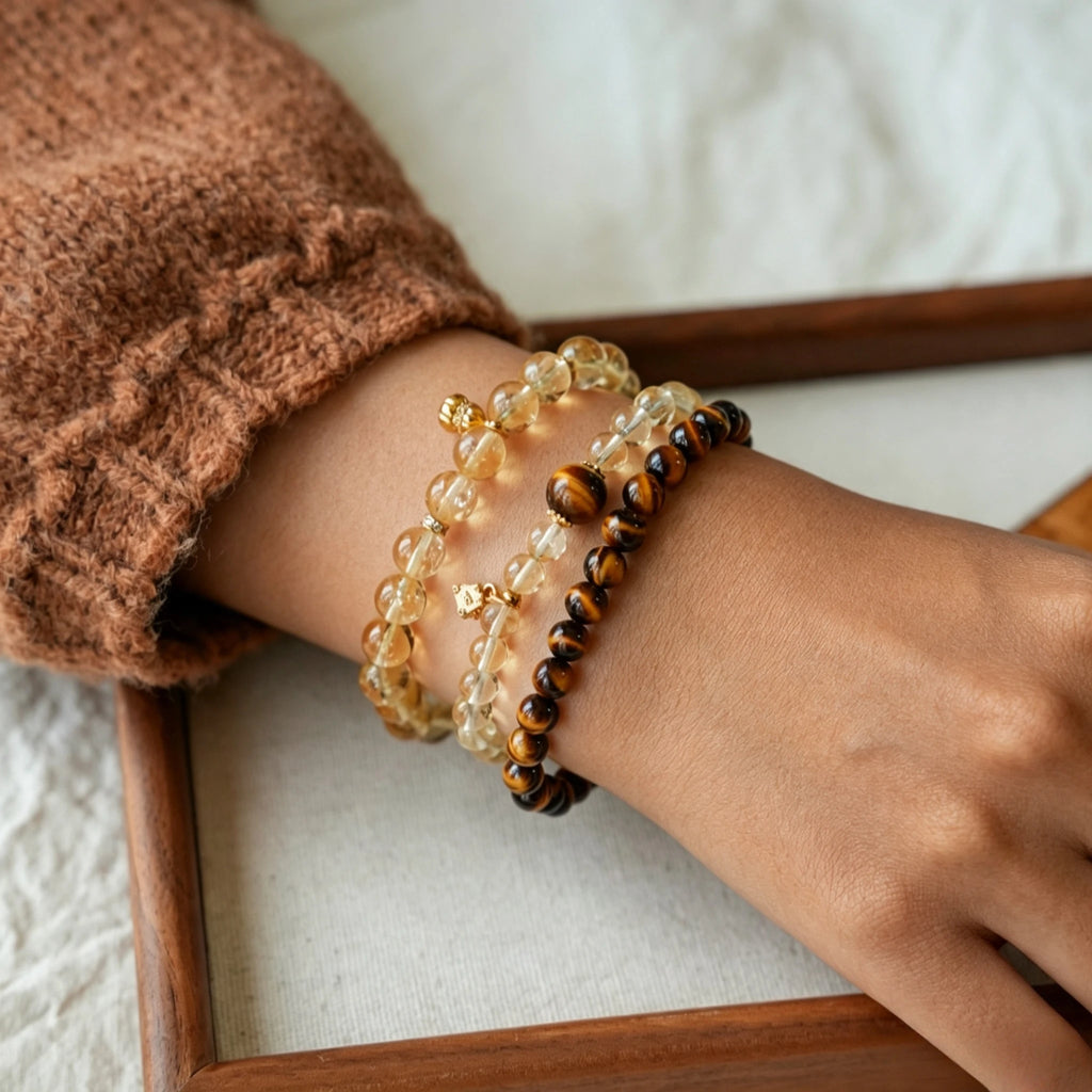 Natural Citrine & Tiger Eye Bracelet - Attracts Wealth & Transforms Luck