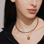 Collier Œil de Tigre naturel en Argent 925 plaqué or lourd - Motif étoile • Polyvalent pour le printemps et l'été