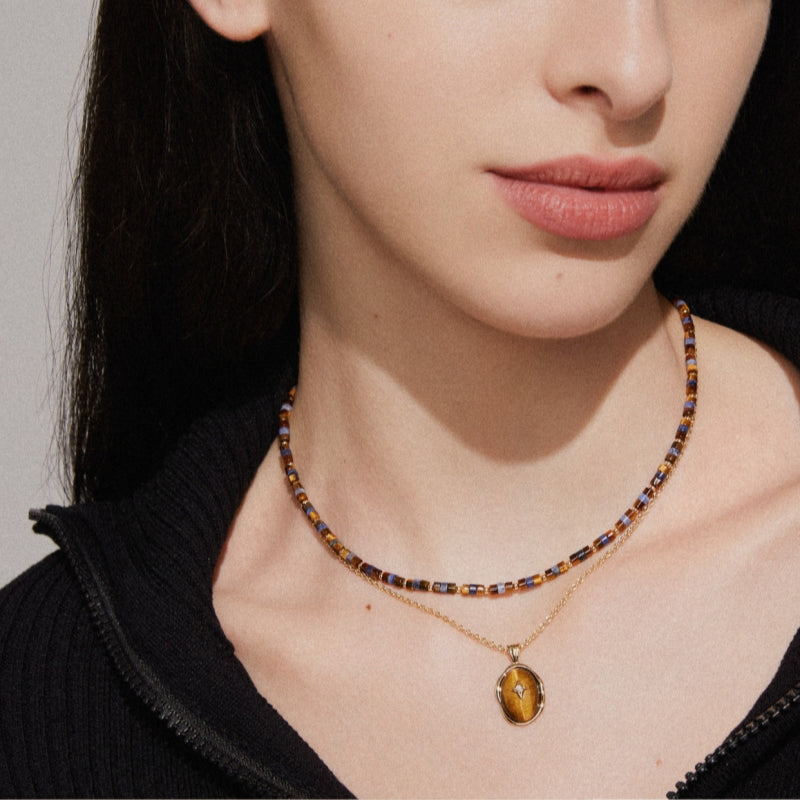 Natural Tiger Eye S925 Heavy Gold Plating Necklace - Star Design • Versatile for Spring & Summer