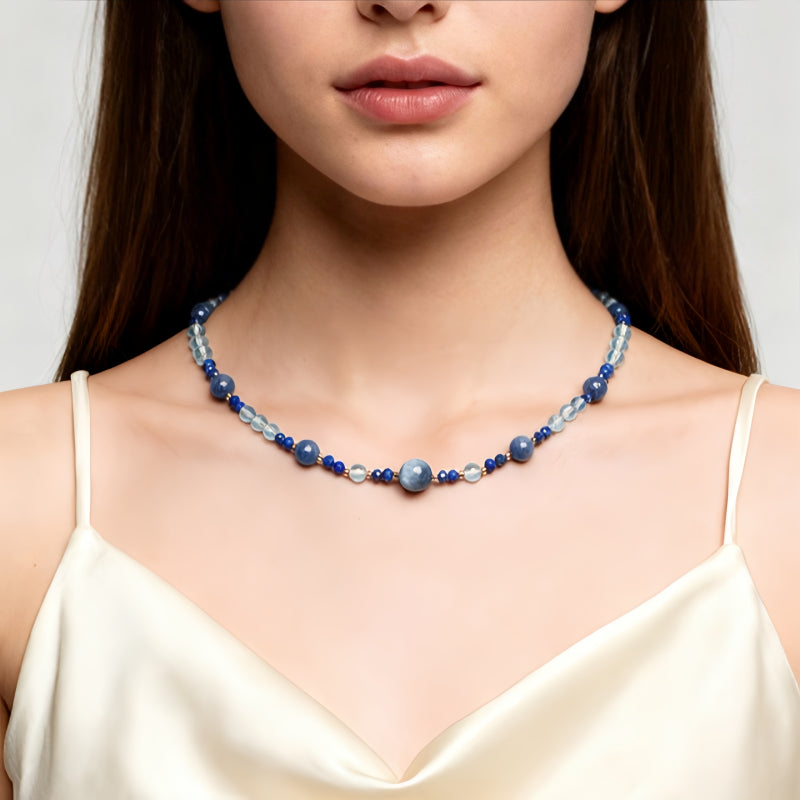 Kyanite & Aquamarine Lucky Necklace-Tide Star Blessing
