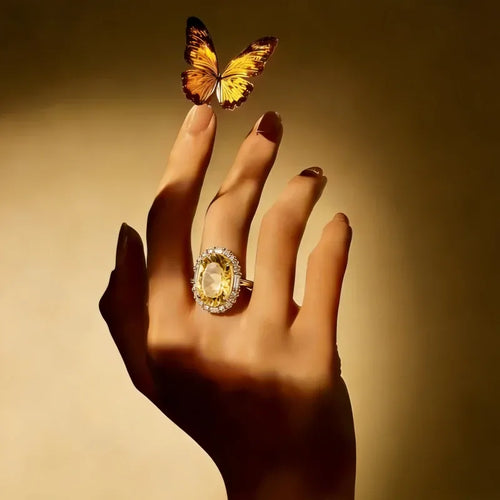 Grande Bague en Citrine Naturelle pour Attirer la Richesse
