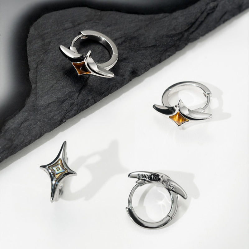 Unisex Tiger Eye Star Hoop Earrings — Minimalist Niche Crystal for Fortune & Good Luck