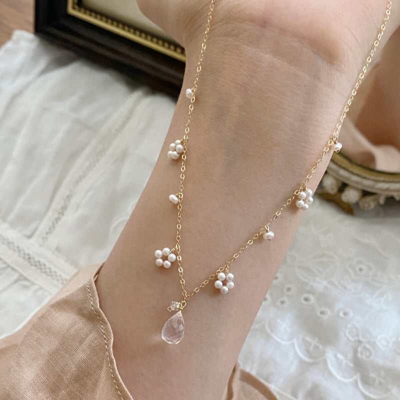 Natural Rose Quartz Pearl Flower Necklace – Open Heart, Attract Sweetness