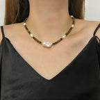 Irregular Baroque Pearl Natural Tiger Eye Stone Necklace — Gift for Mom