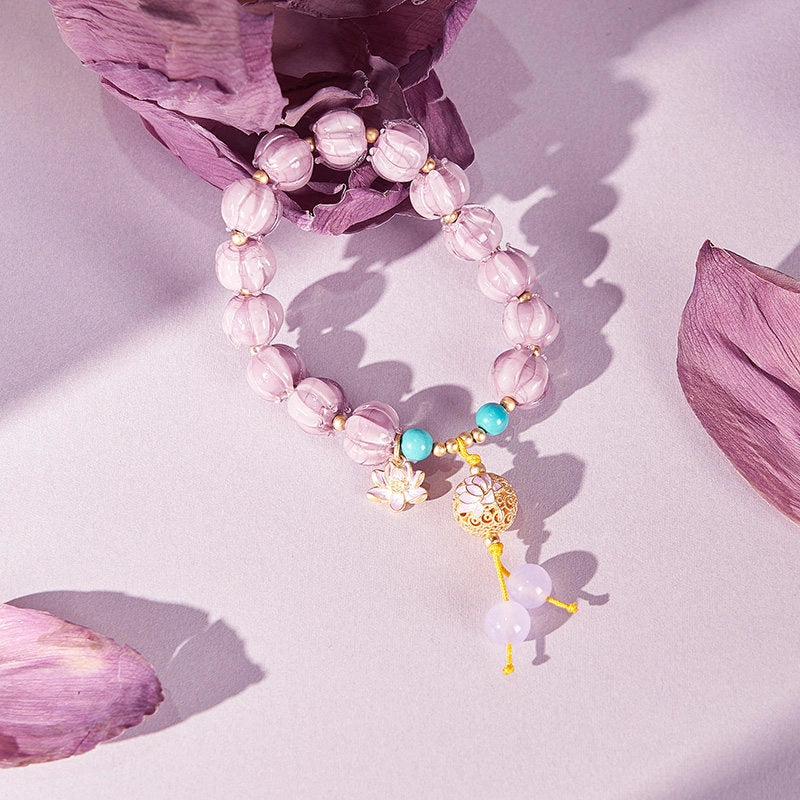 Bracelet violet Lucky Lotus – Cadeau d'anniversaire pour petite amie