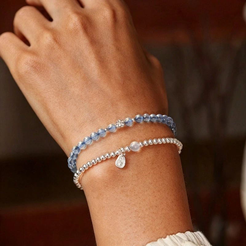 Bracelet en Argent Sterling Aigue-Marine – Active le Chakra de la Gorge, Clarté d'Expression, Attire les Bienfaiteurs