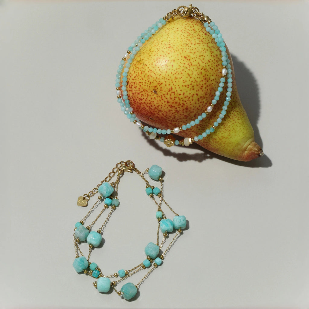 Ice-blue Amazonite Square-cut Facets Stackable Bracelet - Enhance Energy and Balance Spirit