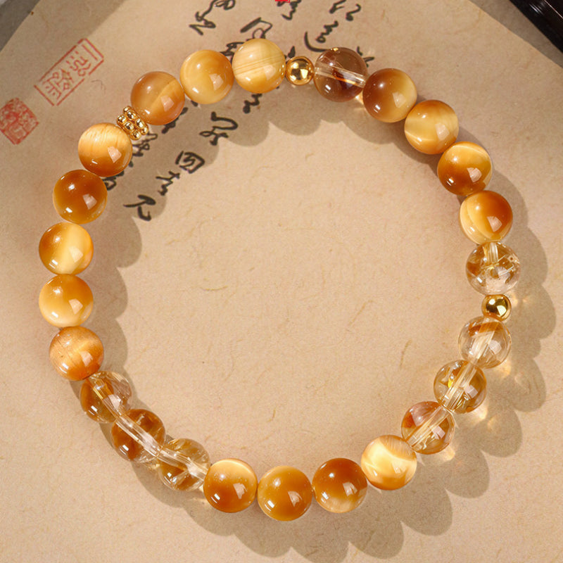 Golden Tiger Eye & Citrine Bracelet — 7A Grade Fortune Crystal Bracelet for Women