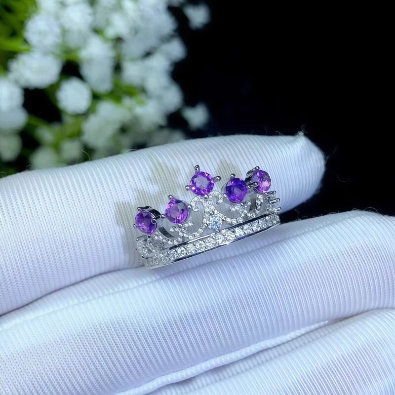 Natural Amethyst Crown Ring – Calm Mind, Clear Luck
