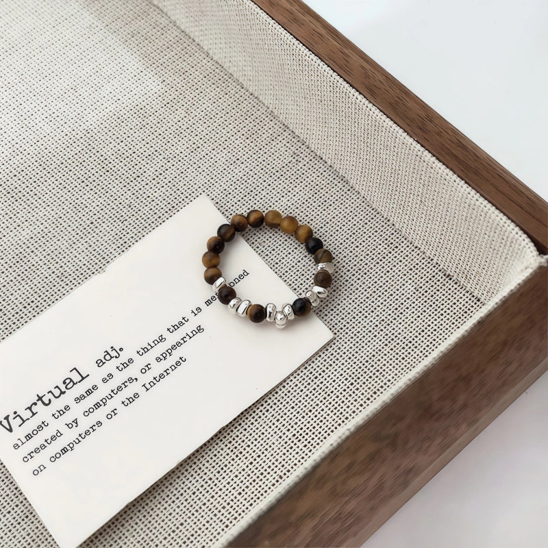 Natural Tiger Eye Stone Ring Light Luxury Beaded Women's Ring