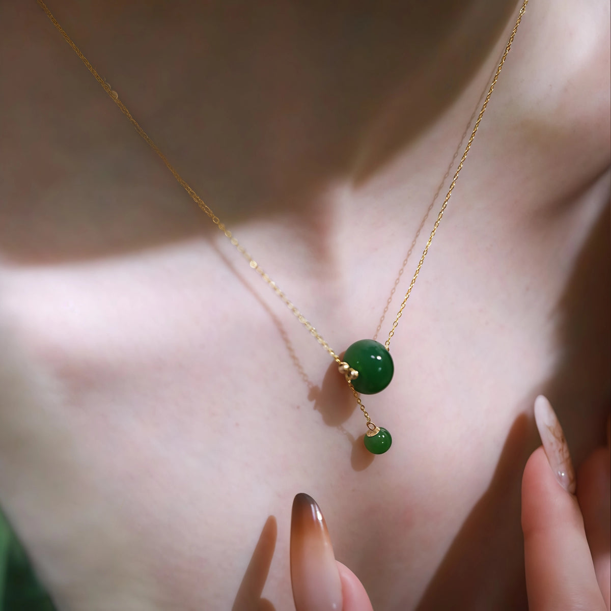 Green Jasper Bead Tassel Fine Necklace - Peace & Wholeness
