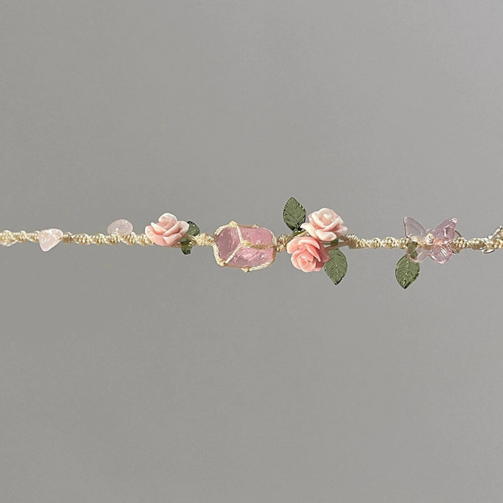 Sweet Wreath Rose Handwoven Rose Quartz Macrame Bracelet - Love & Self-care Energy Healing
