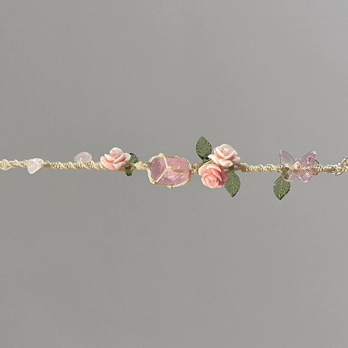Sweet Wreath Rose Handwoven Rose Quartz Macrame Bracelet - Love & Self-care Energy Healing