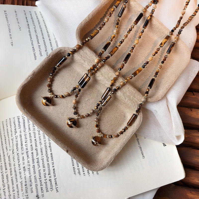 Natural Tiger Eye Stone Necklace, Cosmic Planet High-End Sense Chain