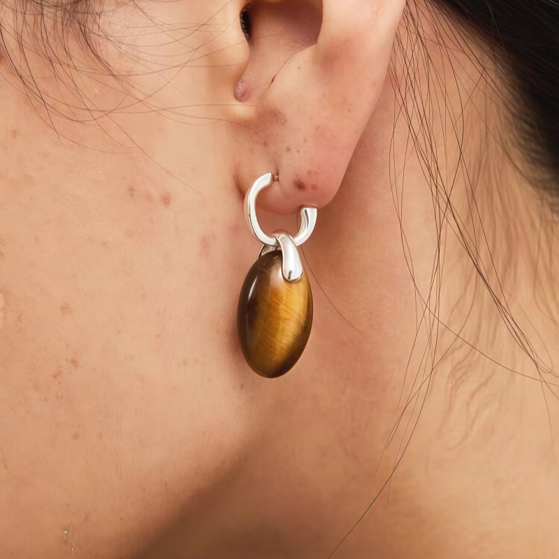 Earth‑Tone Tiger Eye Necklace&Earrings Jewelry Set - Dispels Negative Energy