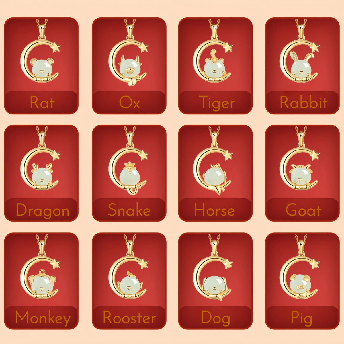 Hetian Jade Chinese Zodiac Necklace - Peace and Blessings All the Time
