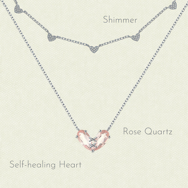 Pink Rose Quartz Heart Necklace - Heal & Mend with Love