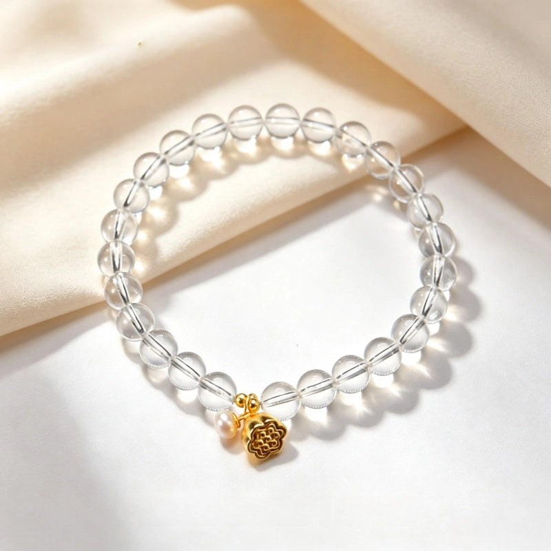 Bracelet Lotus en Cristal Clair – Protection Spirituelle et Mala Attire-Argent