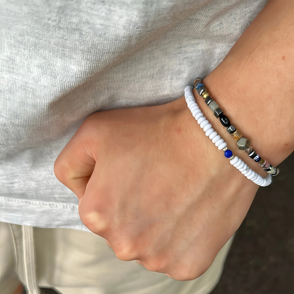 Natural Stone Abacus Bead Stackable Bracelet - guards inner peace