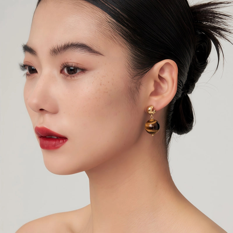 Boucles d'oreilles en pierre naturelle œil de tigre - Symbole de bon augure et de richesse