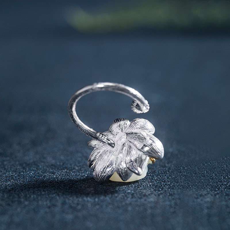 Bague Lotus en Jade Hetian - Paix Intérieure & Énergie Pure