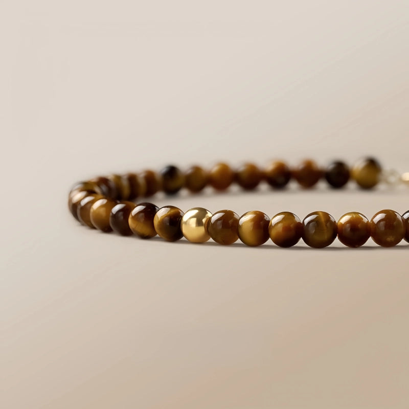 Natural Tiger Eye Stone Bracelet, 18K Gold Transfer Beads Bracelet
