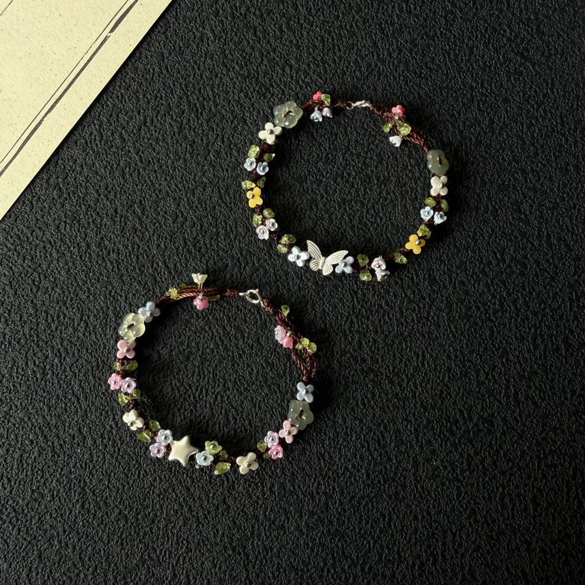 Silver Butterfly & Star Natural Peridot Hand Braided Bracelet - Growth & Abundance Energy