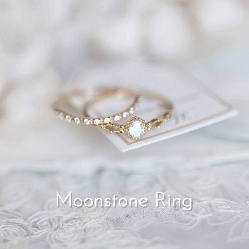 Goddess of Radiance Moonstone Stackable Rings – Gentle Intuition, Feminine Protection
