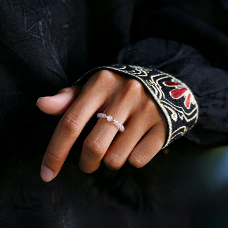Bague en quartz rose naturel Amour et Paix