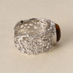 Bague Œil de Tigre Naturel S925 Creuse en Dentelle Niche Simple Haut de Gamme Tempérament Polyvalent Bague Femme