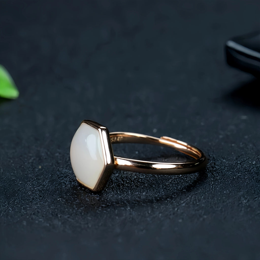 Natural Hetian Jade Hexagonal Ring & Earrings Set - Nurture Body & Soul