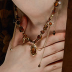 Natural Tiger Eye Stone Necklace — Maillard Vintage Fringe Choker Necklace